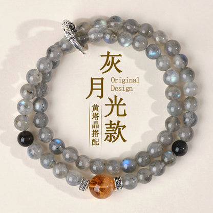 Natural Silver Obsidian Gray Moonlight Double Circle Bracelet - Spiritual Protection & Energy Balance
