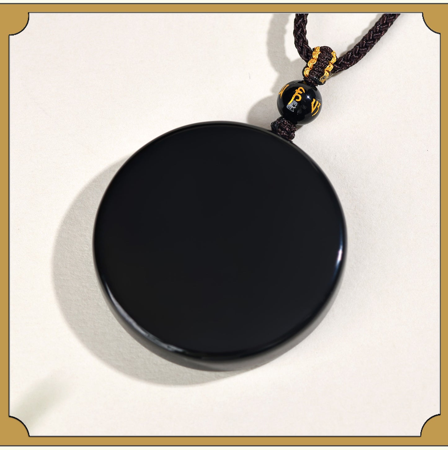 Natural Obsidian Round Pendant Necklace for Zodiac Year Protection and Peace