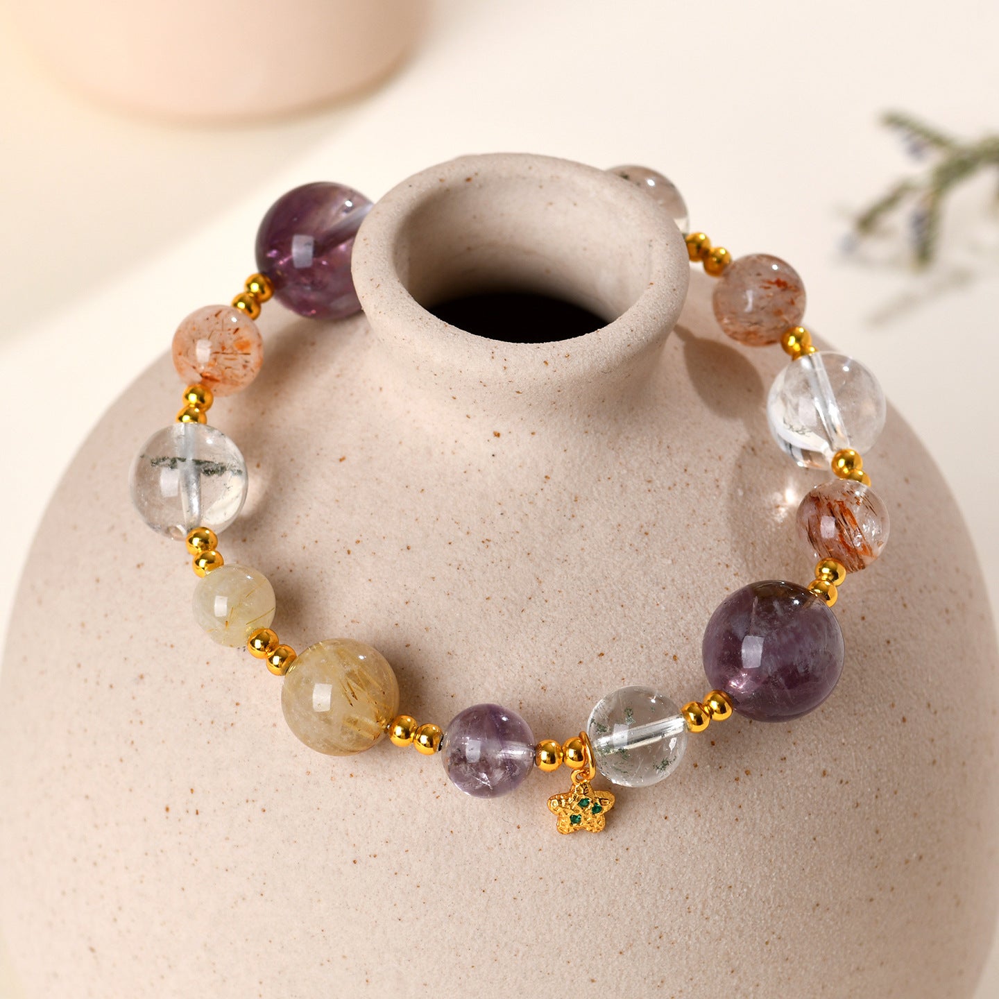 Natural Crystal Multi-Gem Bracelet | Amethyst & Silver Spiritual Protection Talisman