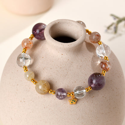 Natural Crystal Multi-Gem Bracelet | Amethyst & Silver Spiritual Protection Talisman
