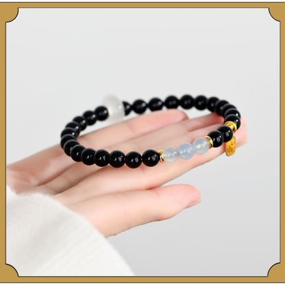Natural Crystal Obsidian Multi-Gem Bracelet | Chinese Style Buddhist Bead for Women