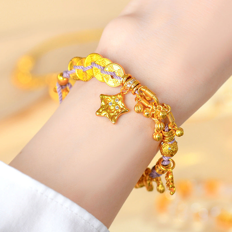 Golden Five Emperors Money Abundant Harvest Bracelet | Wealth & Prosperity Tibetan Style Amulet