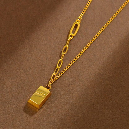 Golden Wealth Brick Pendant Necklace | Elegant Clavicle Chain for Prosperity and Luck