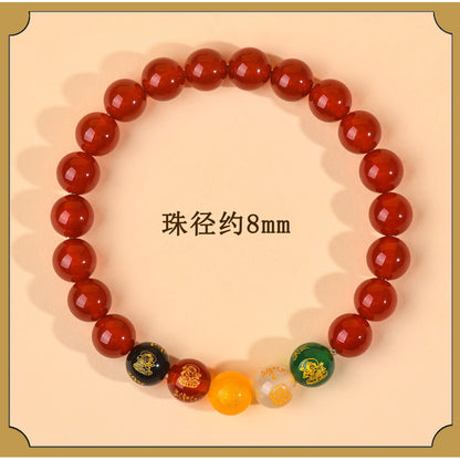 Natural Red Agate Five-Way Wealth God Bracelet | Fortune Attraction Spiritual Jewelry