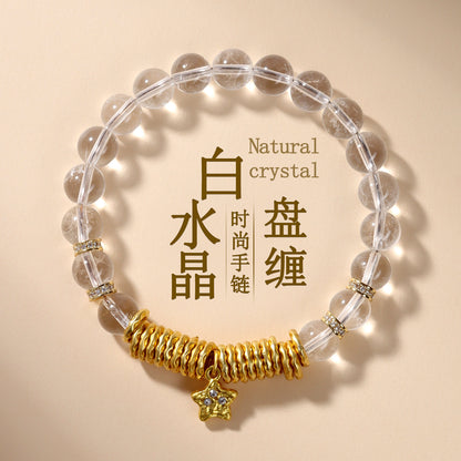 White Crystal Coiled Star Bracelet | Chinese Style Spiritual Energy Jewelry for Women