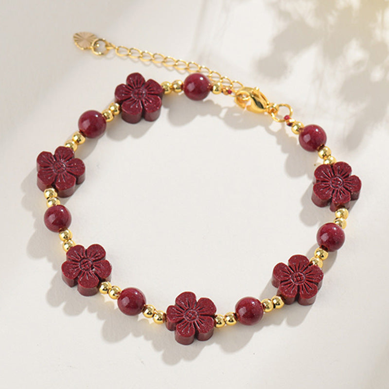 Natural Cinnabar Purple Gold Sand Peach Blossom Four-leaf Clover Journey Blessing Bracelet