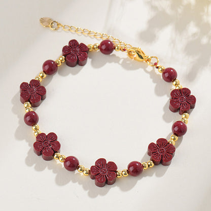 Natural Cinnabar Purple Gold Sand Peach Blossom Four-leaf Clover Journey Blessing Bracelet