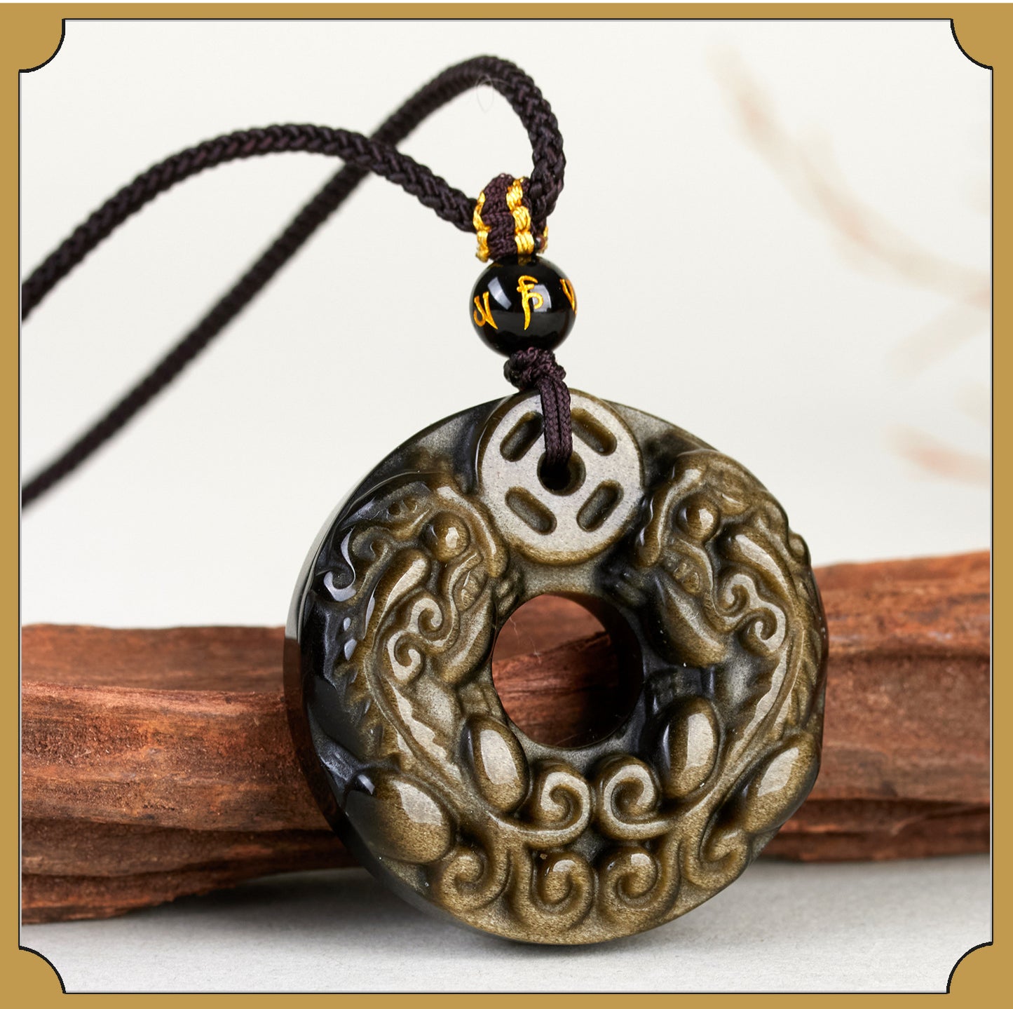 Natural Black Ice Obsidian Double Pixiu Pendant Necklace - Wealth & Protection Talisman