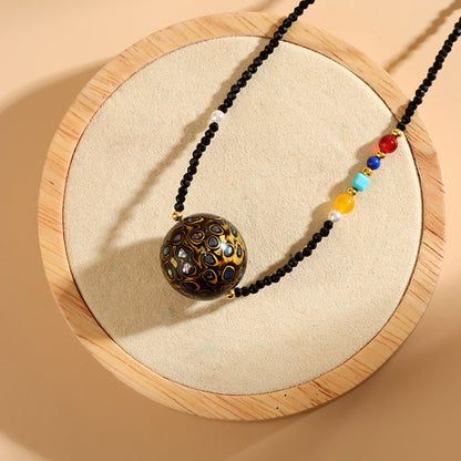 Mother-of-Pearl Lacquer Bead Black Spinel Collarbone Necklace | Intangible Heritage Craft Elegance