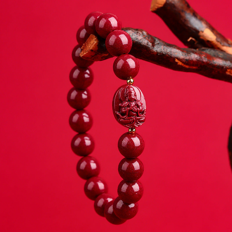 Natural Purple Gold Sand Cinnabar Bracelet with Guardian Gods and Zodiacs Birth Buddha