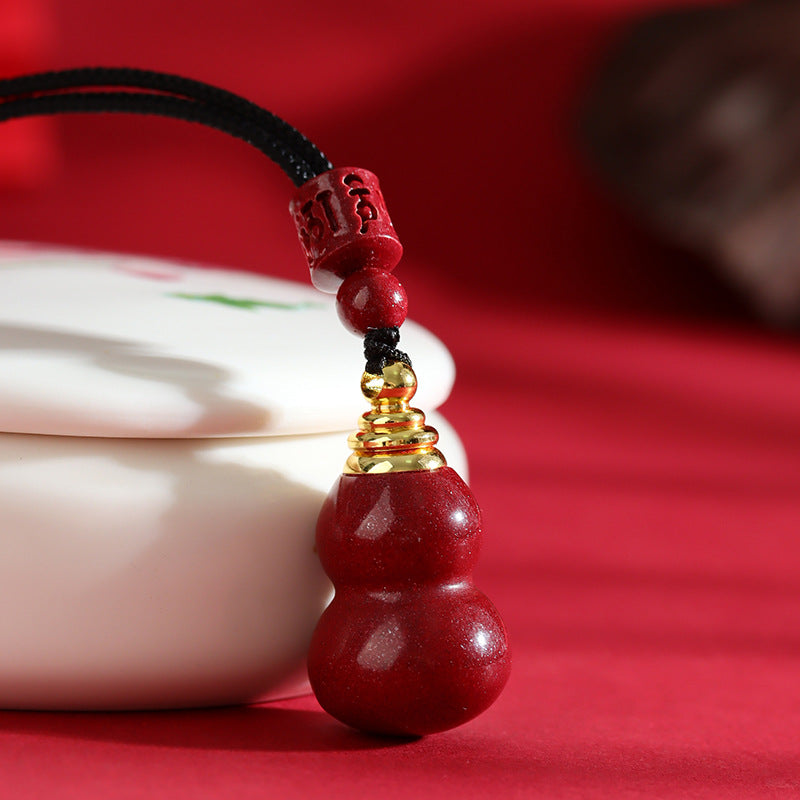 Natural Cinnabar Gourd Pendant Hollow Gawu Bottle Fortune Necklace Amulet