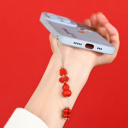 Imperial Red Cinnabar Gourd Charm | Phone Chain Pendant for Wealth & Protection
