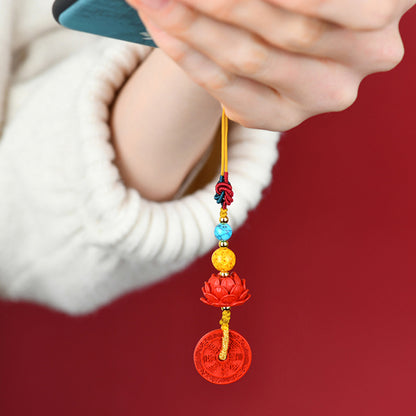 Natural Cinnabar Mountain Ghost Flower Protection Pendant - Spiritual Amulet for Phone & Bag