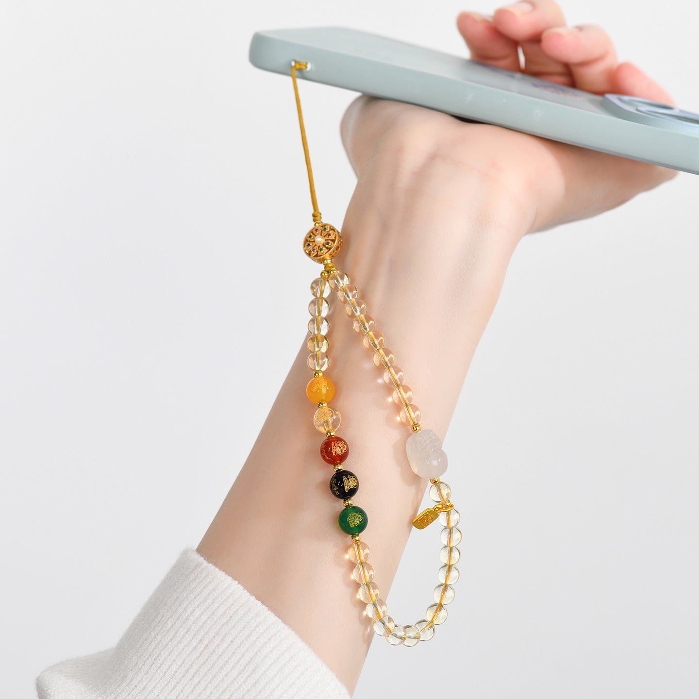 Natural Yellow Crystal Five-Way Wealth God Pixiu Phone Pendant - Wealth Attraction Charm