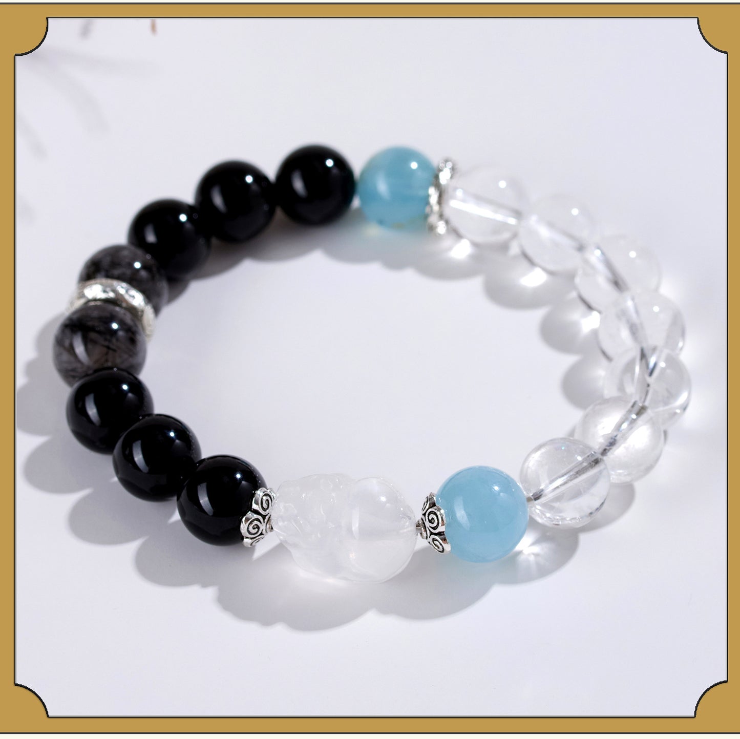 Natural Crystal Five Elements Bracelet with Lucky Pixiu - Unisex Couple Style for Balance and Wealth