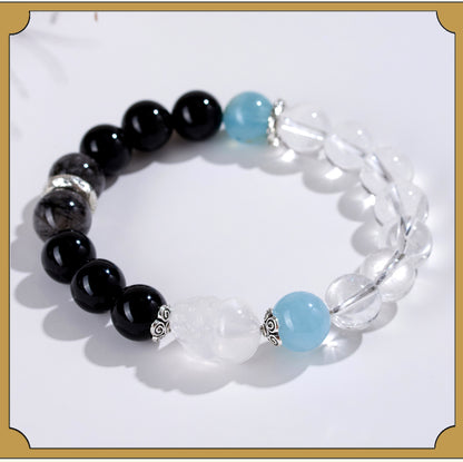 Natural Crystal Five Elements Bracelet with Lucky Pixiu - Unisex Couple Style for Balance and Wealth