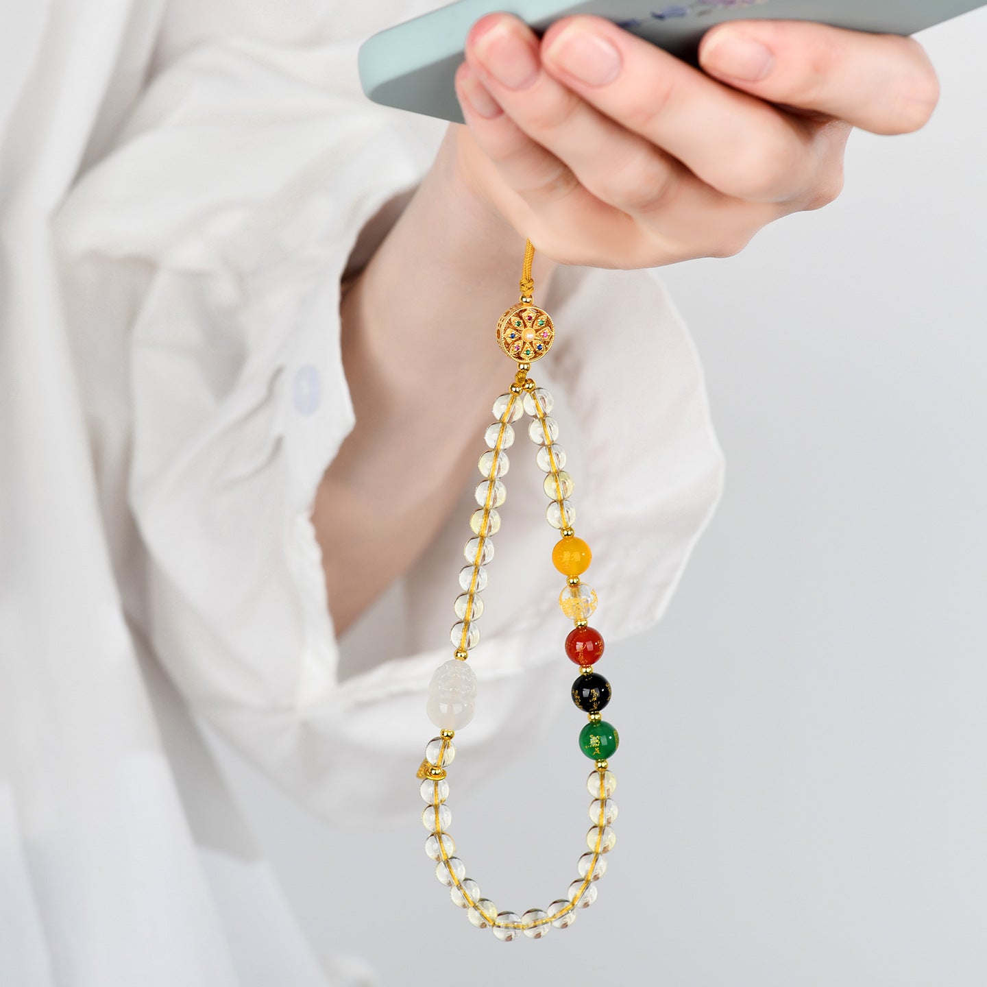 Natural Yellow Crystal Five-Way Wealth God Pixiu Phone Pendant - Wealth Attraction Charm