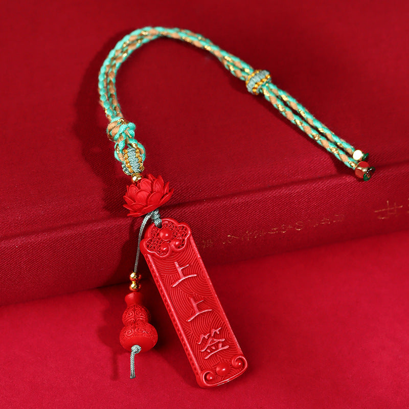 Imperial Red Cinnabar Gourd Pendant - Natural Amulet for Wealth and Protection