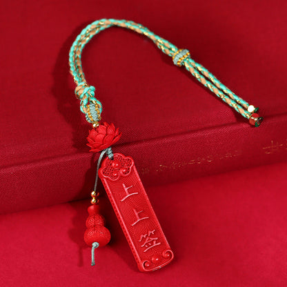Imperial Red Cinnabar Gourd Pendant - Natural Amulet for Wealth and Protection