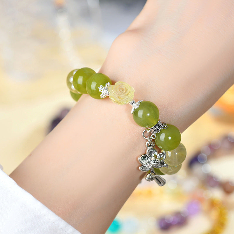 Natural Xiuyan Jade Lemon Citrine Bracelet - Large Bead Spiritual Energy for Women