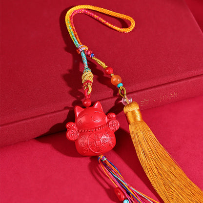 Natural Crystal Lucky Cat Car Charm | Wealth & Protection Talisman for Safe Journeys