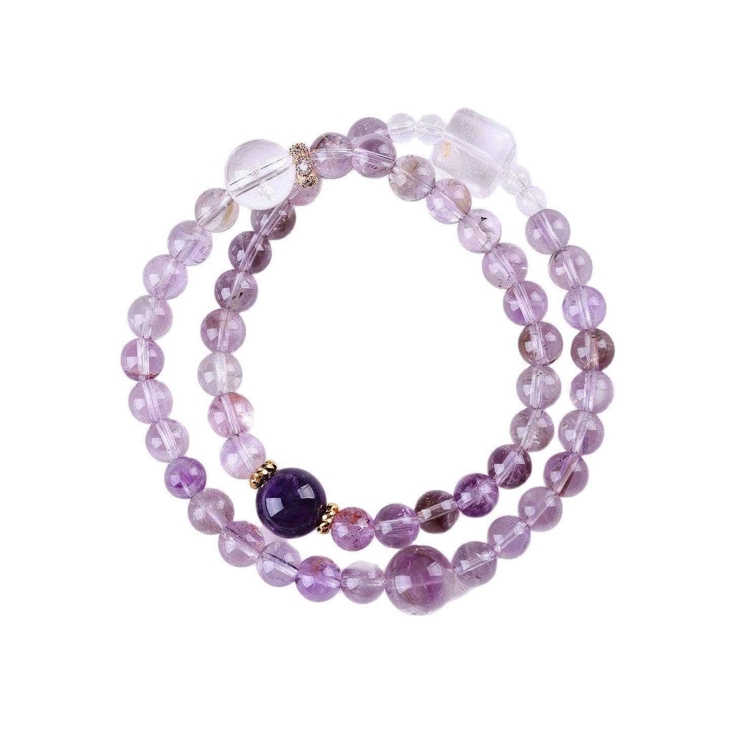 Natural Amethyst White Crystal Double Circle Bracelet | Harmony Energy & Chinese Style Fashion