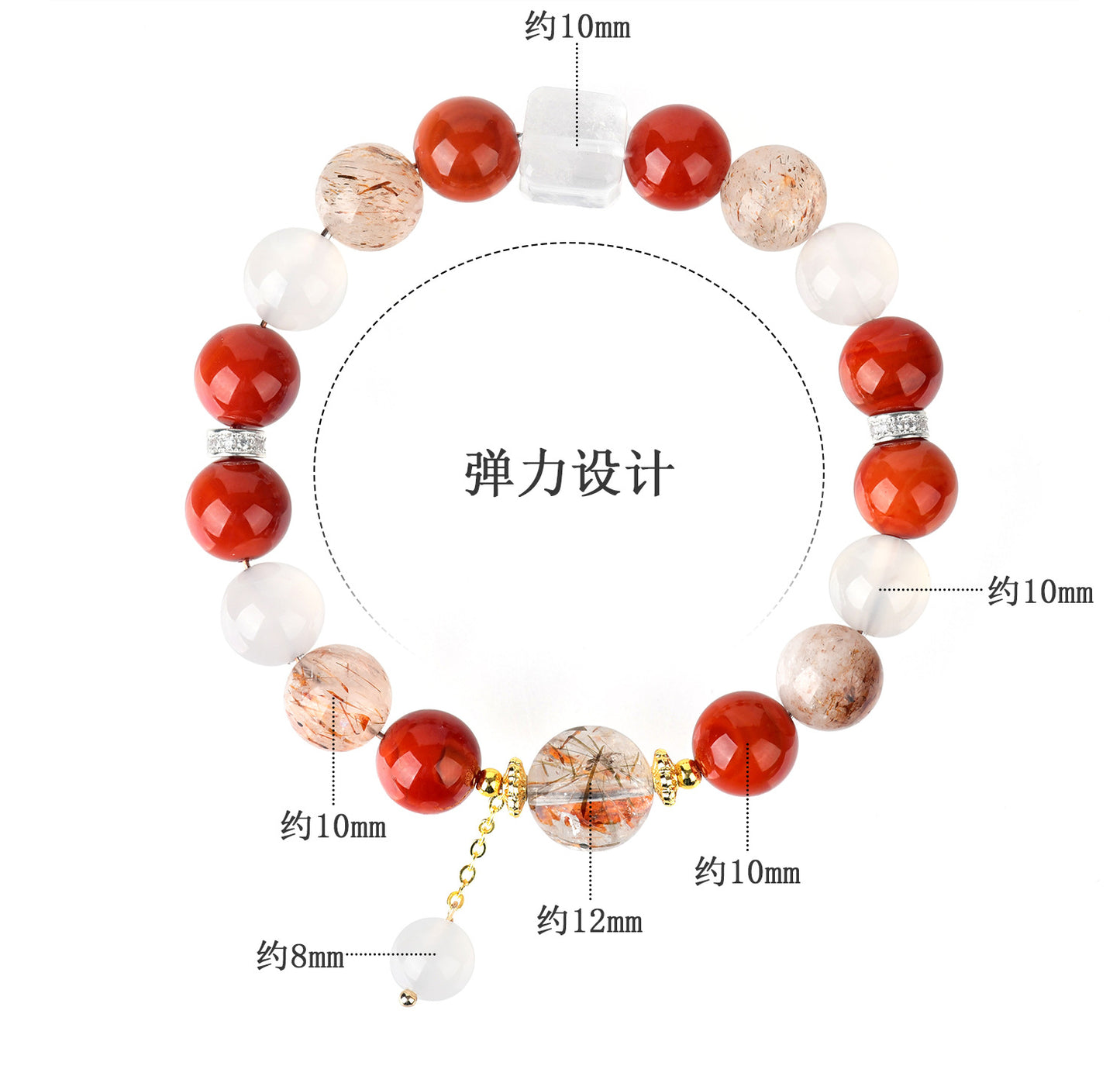 Natural Crystal Multi-Gem Bracelet with Southern Red Agate and Black Gold Super White Crystal - Women's Spiritual Talisman