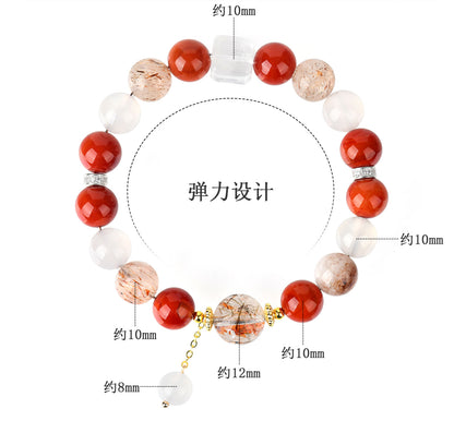 Natural Crystal Multi-Gem Bracelet with Southern Red Agate and Black Gold Super White Crystal - Women's Spiritual Talisman