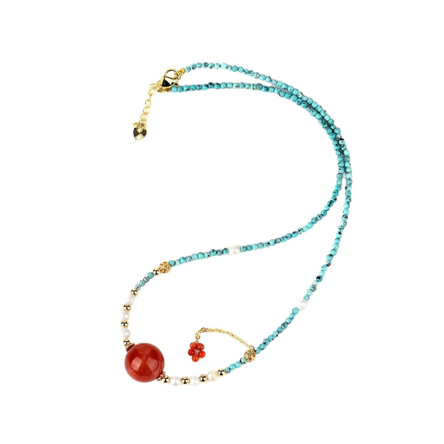 Natural Turquoise and Red Agate Collarbone Chain - Women's Spiritual Protection Necklace