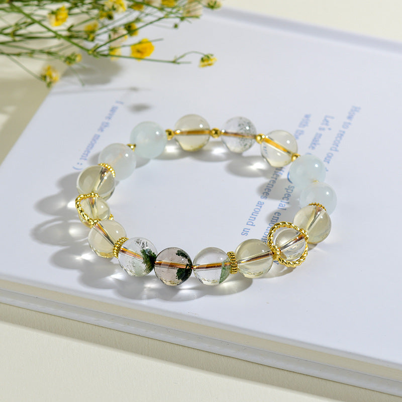 Natural Yellow Crystal Aquamarine Green Phantom Gemini Bracelet - Romantic Couple's Harmony Talisman