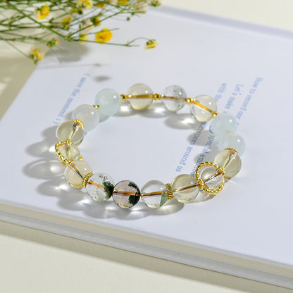 Natural Yellow Crystal Aquamarine Green Phantom Gemini Bracelet - Romantic Couple's Harmony Talisman