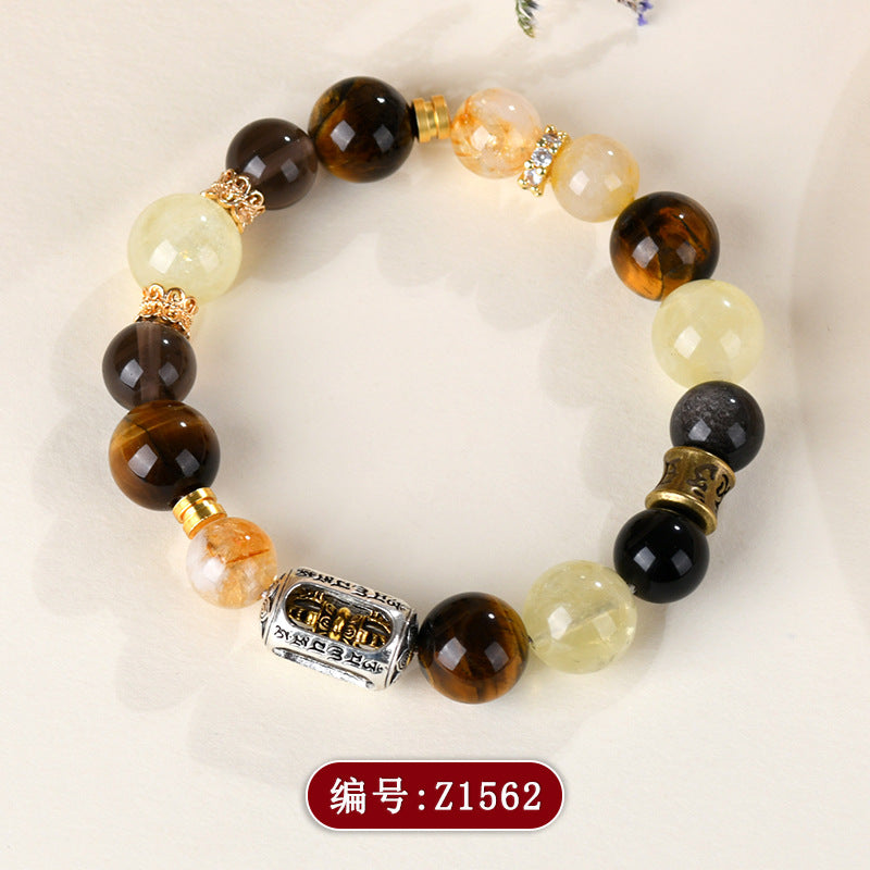 Natural Tiger Eye Gold Crystal Bracelet with Yellow Tower Beads - Protection & Wealth Talisman