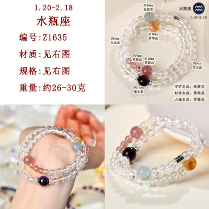 Natural Crystal Zodiac Bracelet | Multi-Gemstone Protection & Luck Charm for Women