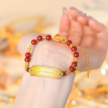 Gold Sand Tai Sui Cinnabar Bracelet - Chinese Taoist Women's Jewelry for Protection and Fortune