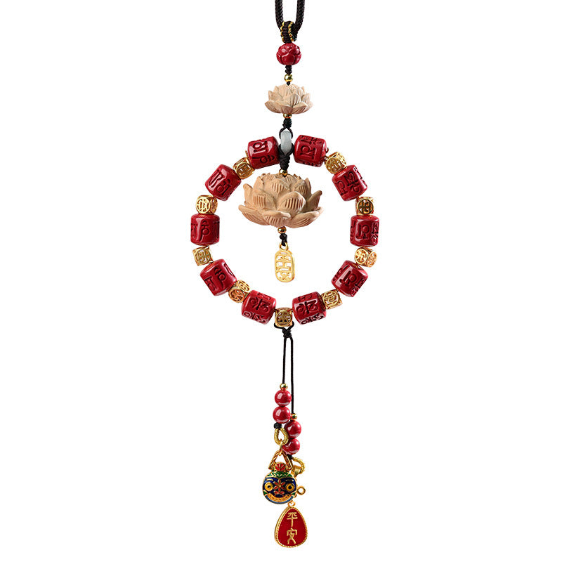 Imperial Red Cinnabar Lotus Car Hanging Ornament for Peace and Protection