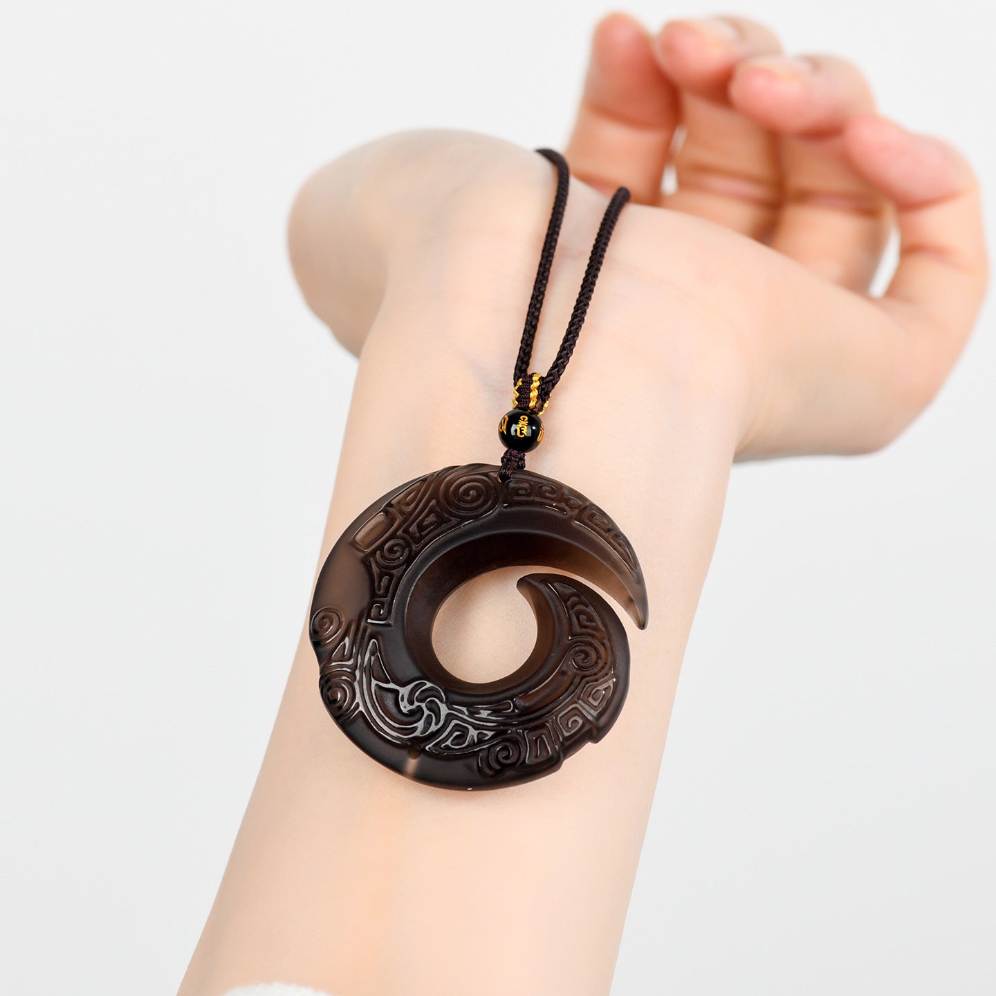 Natural Mexican Obsidian Lucky Pendant | Peace Buckle Necklace for Spiritual Protection