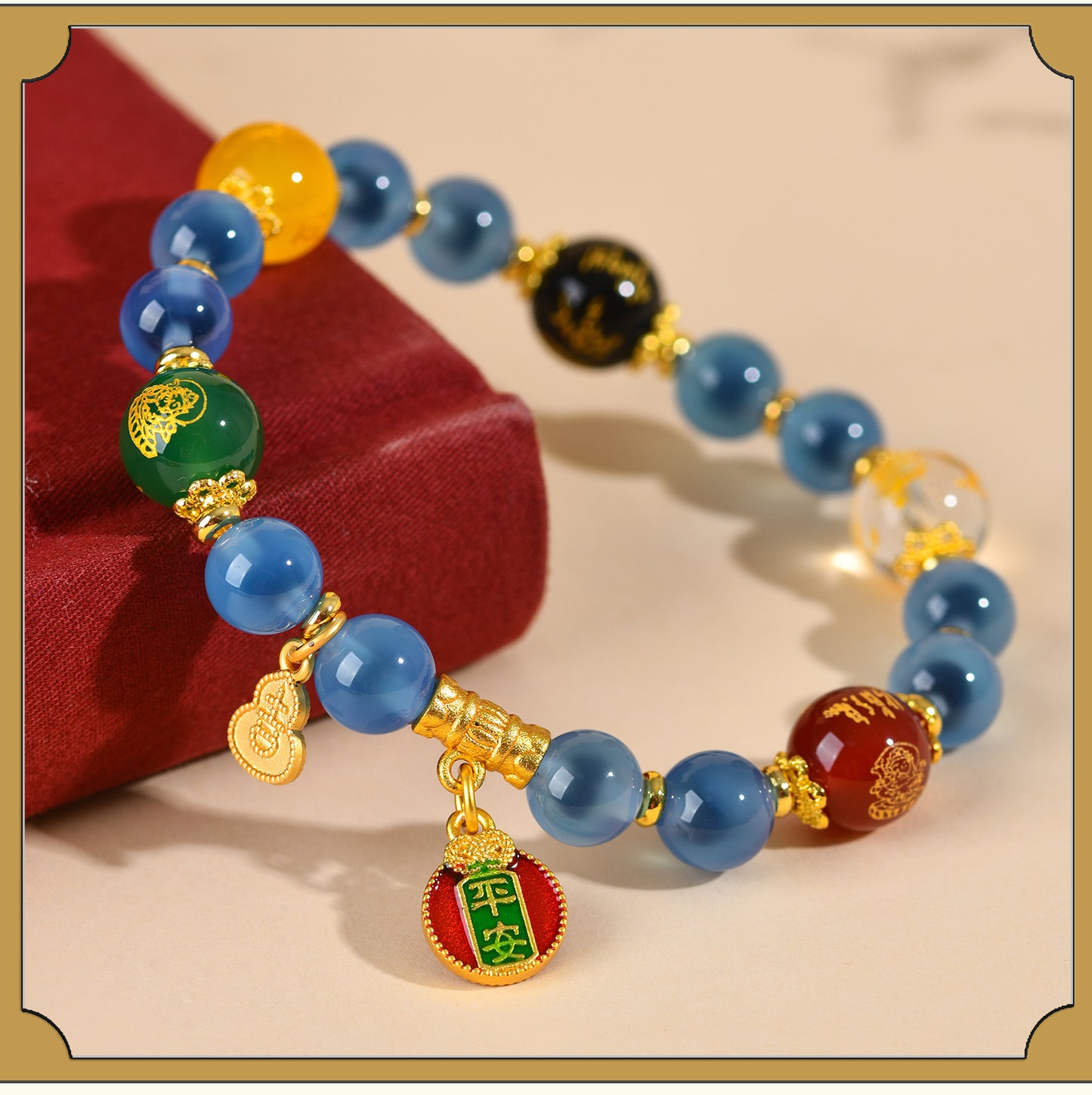 Sweet Heart Agate Five-Way Wealth God Bracelet | Wealth Attraction & Spiritual Protection Amulet