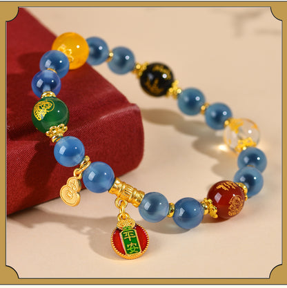 Sweet Heart Agate Five-Way Wealth God Bracelet | Wealth Attraction & Spiritual Protection Amulet