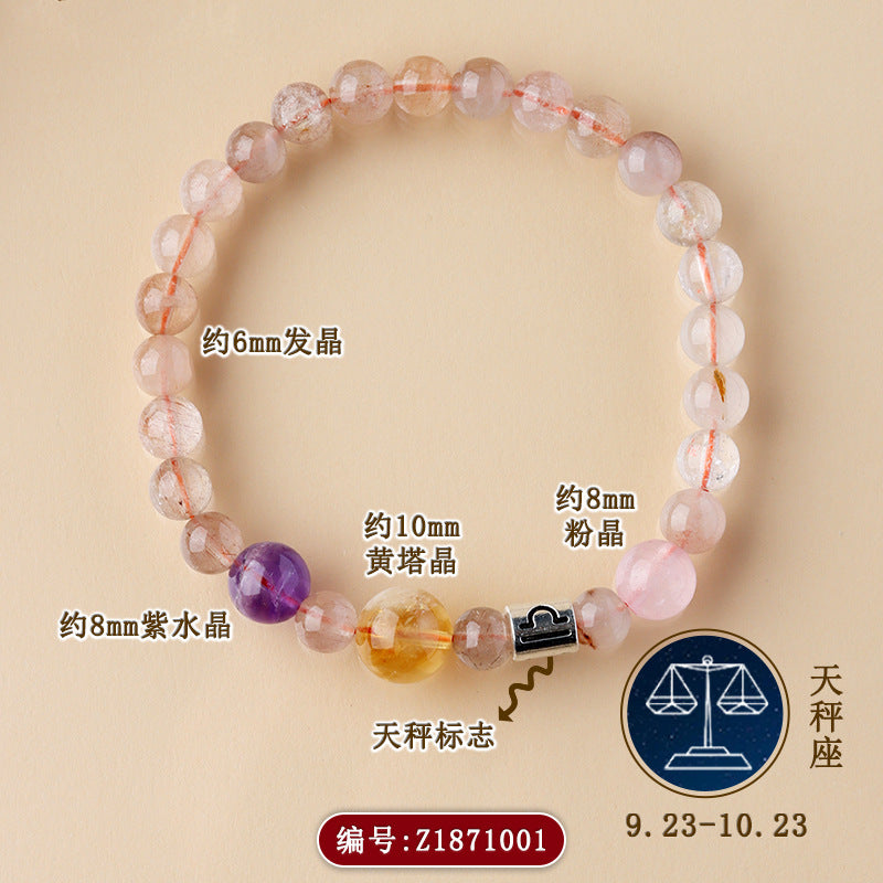 Natural Crystal Zodiac Bracelet | Multi-Gemstone Protection & Luck Charm for Women