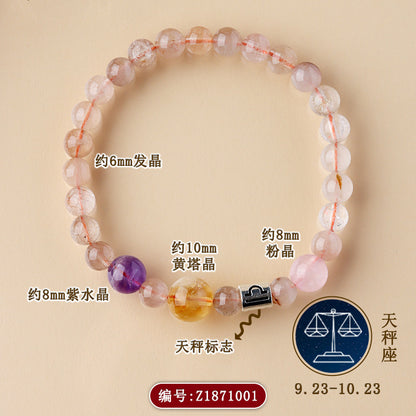 Natural Crystal Zodiac Bracelet | Multi-Gemstone Protection & Luck Charm for Women
