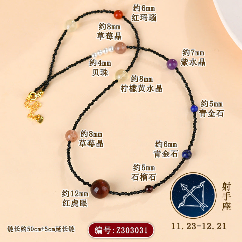 Twelve Zodiac Natural Crystal Multi-Gemstone Collarbone Necklace & Bracelet Set