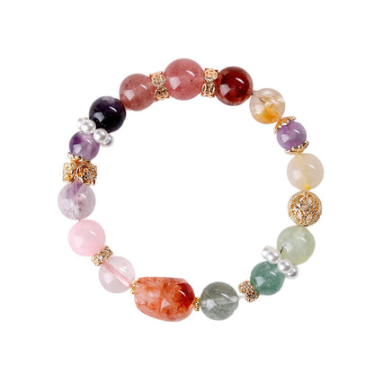 Natural Red Gum Flower Pixiu Crystal Multi-Gem Bracelet - Wealth & Protection Charm for Women