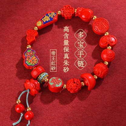 Natural High Content Cinnabar Multi-Gem Bracelet - Auspicious Red Zodiac Year Spiritual Jewelry