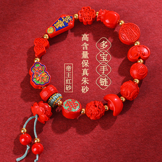 Natural High Content Cinnabar Multi-Gem Bracelet - Auspicious Red Zodiac Year Spiritual Jewelry