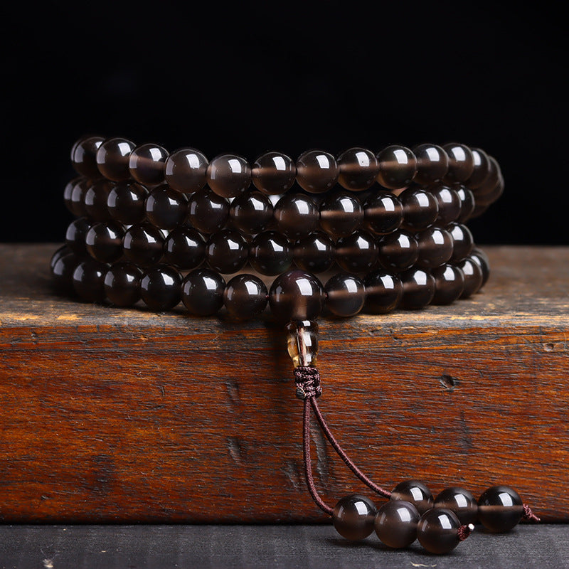 Natural Obsidian 108 Buddha Beads Multi-Circle Bracelet | Spiritual Protection Talisman