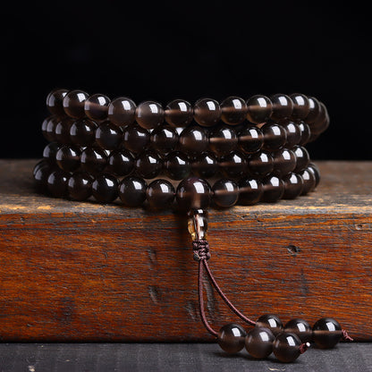 Natural Obsidian 108 Buddha Beads Multi-Circle Bracelet | Spiritual Protection Talisman