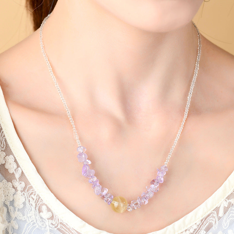 Natural Amethyst Citrine Collarbone Necklace | Spiritual Energy & Wealth Attraction