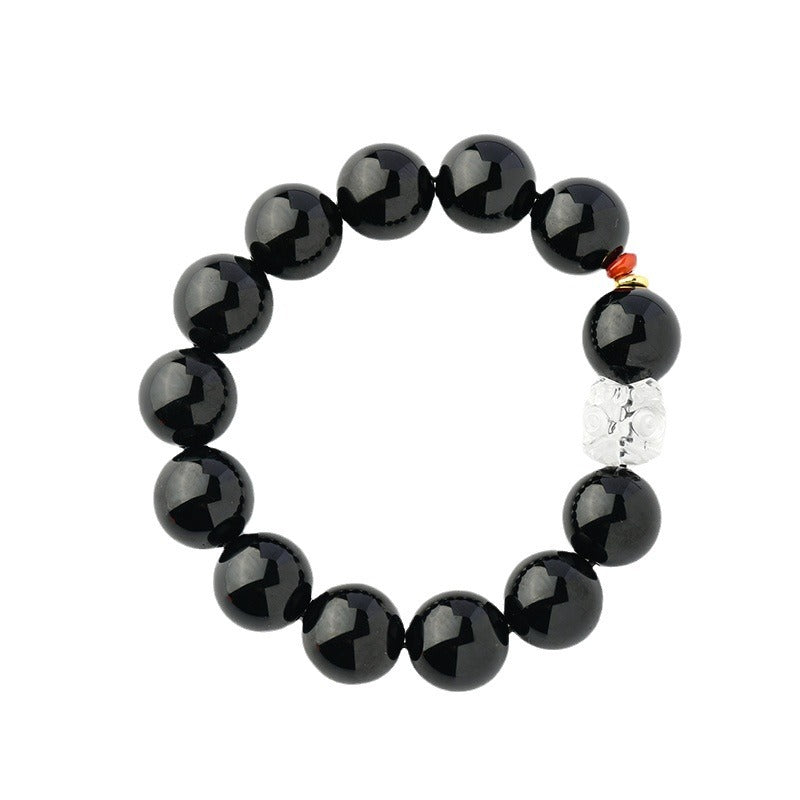 Obsidian Lion Awakening Bracelet with White Crystal and Southern Red Agate | Spiritual Protection Unisex Jewelry