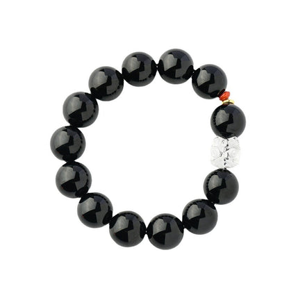 Obsidian Lion Awakening Bracelet with White Crystal and Southern Red Agate | Spiritual Protection Unisex Jewelry