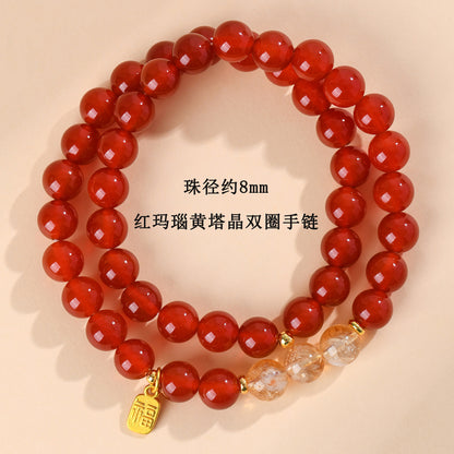 Red Agate and Yellow Pagoda Crystal Fortune Bracelet | Wealth and Protection Amulet
